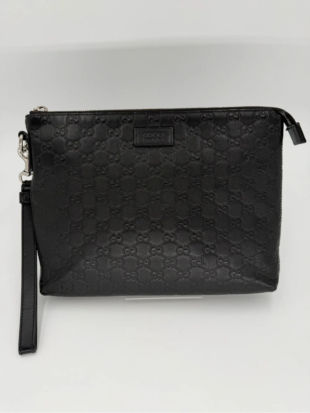 Gucci Black Embossed GG Leather Clutch/Wristlet w/Entrupy COA